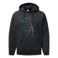 Chicago Trains Map Performance Fleece Hoodie