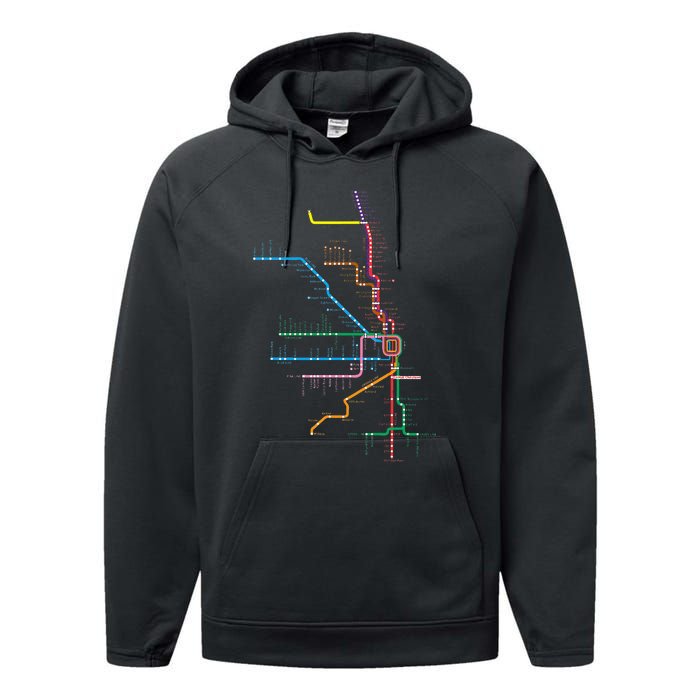 Chicago Trains Map Performance Fleece Hoodie