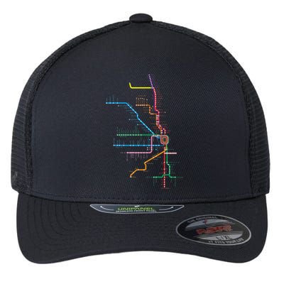 Chicago Trains Map Flexfit Unipanel Trucker Cap