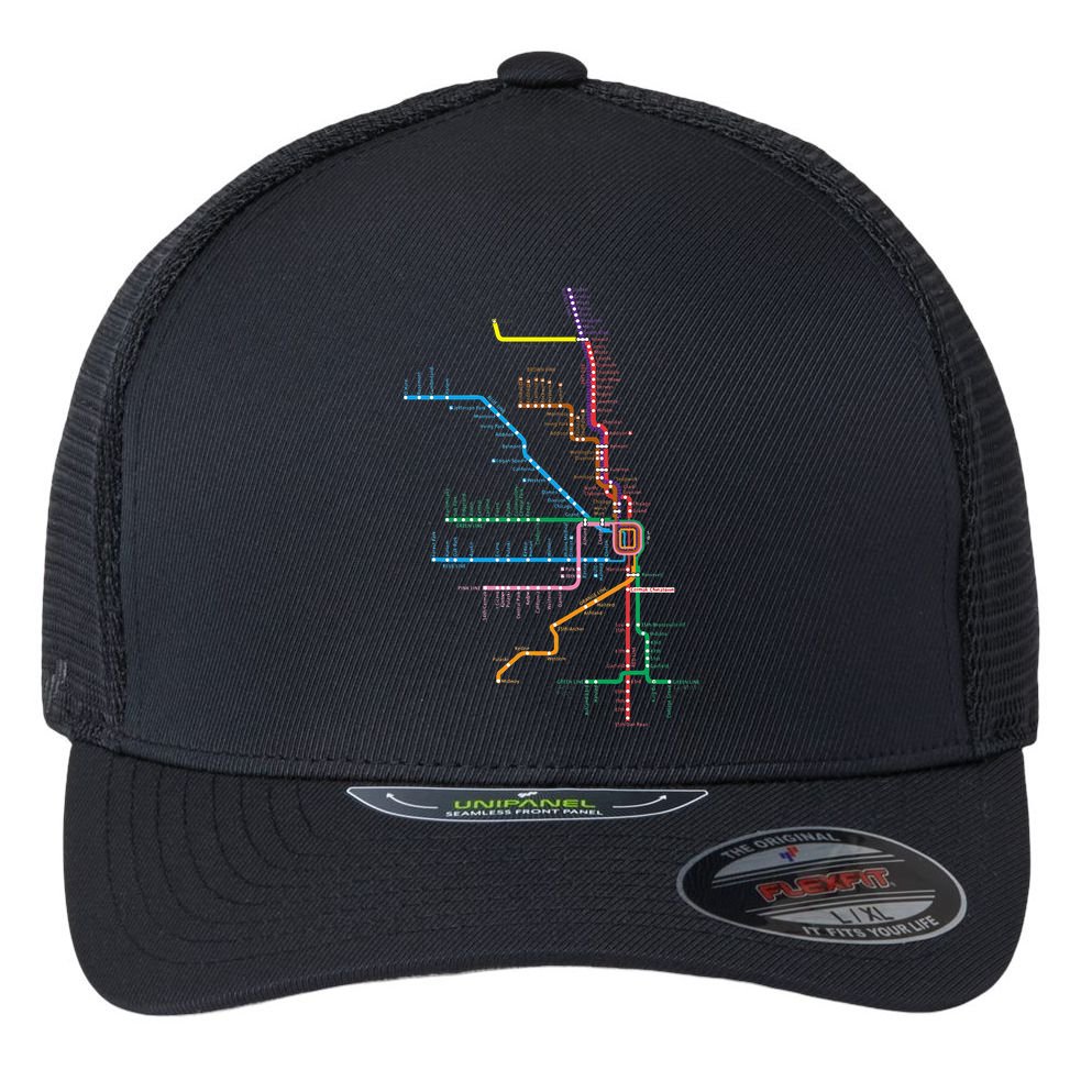 Chicago Trains Map Flexfit Unipanel Trucker Cap