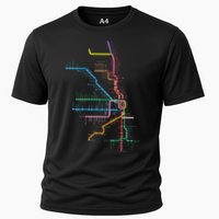 Chicago Trains Map Cooling Performance Crew T-Shirt