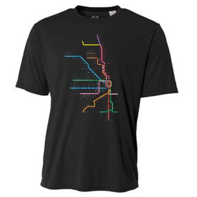 Chicago Trains Map Cooling Performance Crew T-Shirt