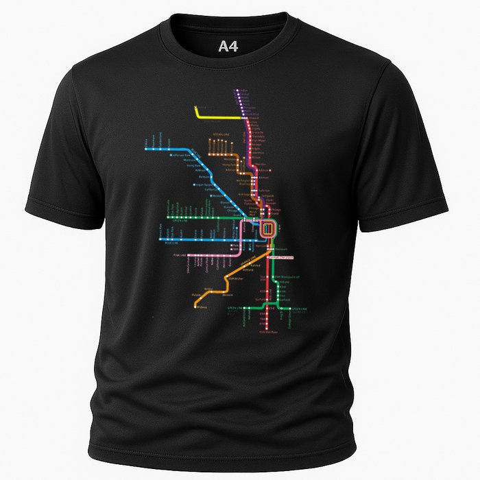 Chicago Trains Map Cooling Performance Crew T-Shirt