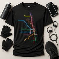 Chicago Trains Map Cooling Performance Crew T-Shirt