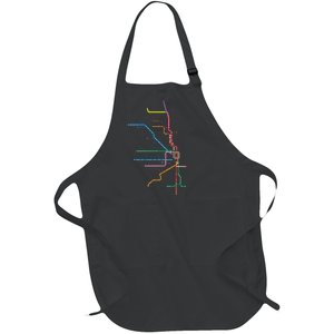 Chicago Trains Map Full-Length Apron With Pockets