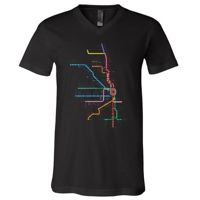 Chicago Trains Map V-Neck T-Shirt