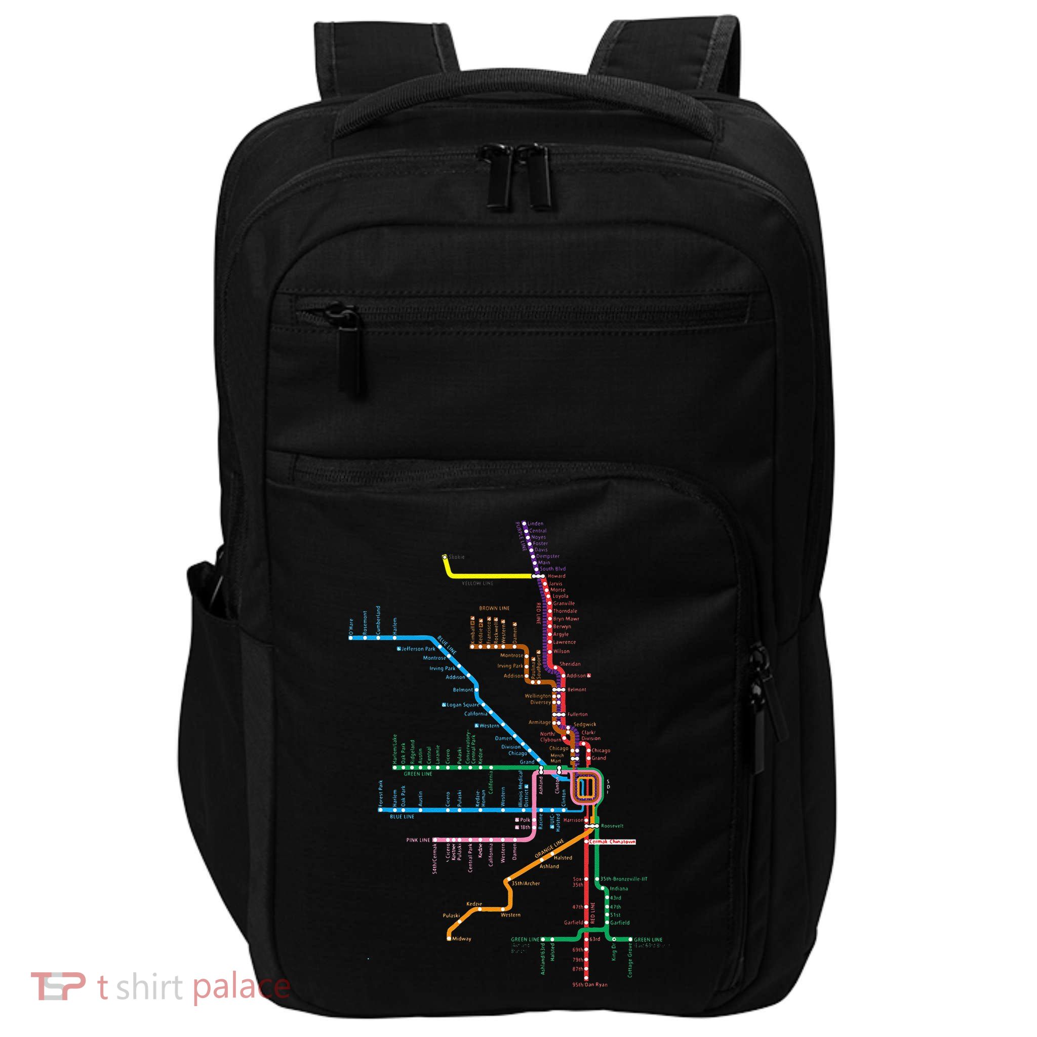 Chicago Trains Map Impact Tech Backpack