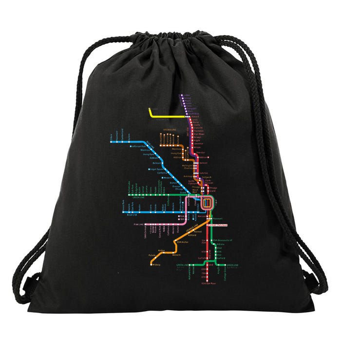 Chicago Trains Map Drawstring Bag