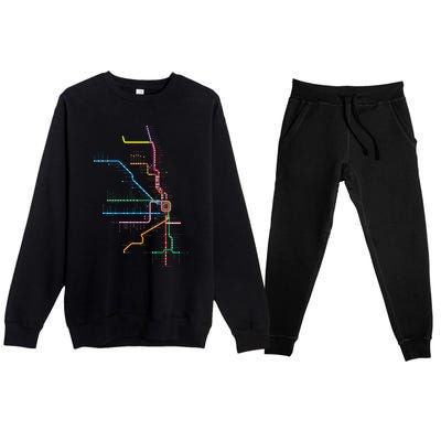 Chicago Trains Map Premium Crewneck Sweatsuit Set