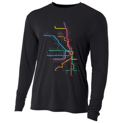 Chicago Trains Map Cooling Performance Long Sleeve Crew