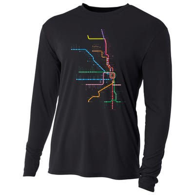 Chicago Trains Map Cooling Performance Long Sleeve Crew