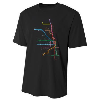 Chicago Trains Map Performance Sprint T-Shirt