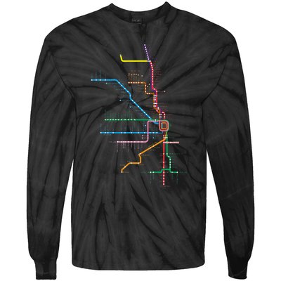 Chicago Trains Map Tie-Dye Long Sleeve Shirt