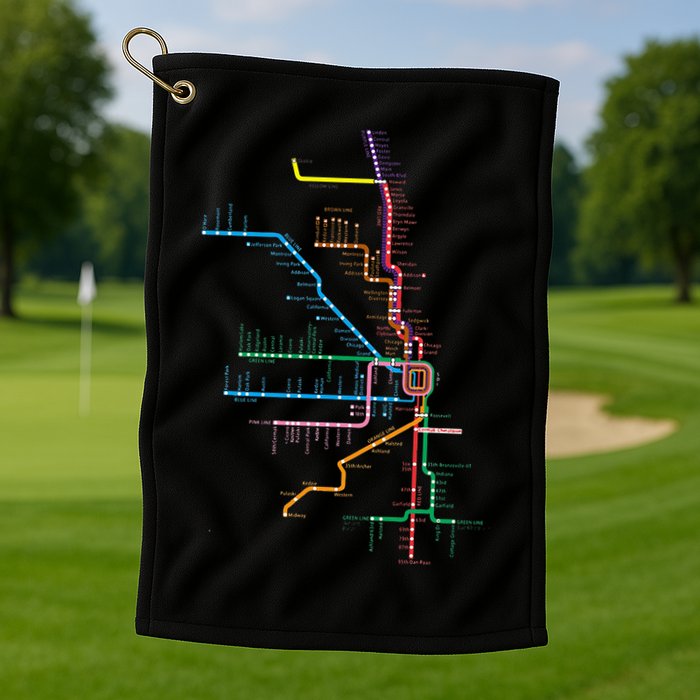 Chicago Trains Map Golf Towel