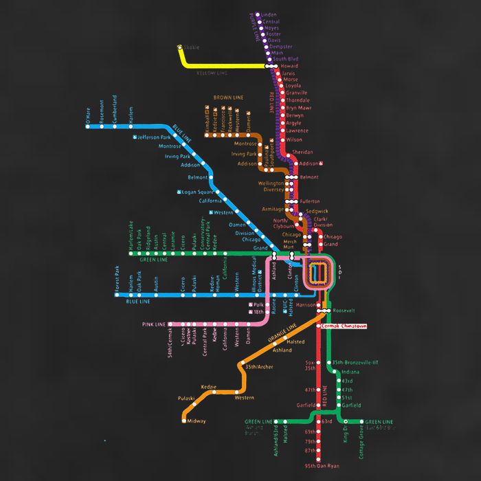 Chicago Trains Map Golf Towel