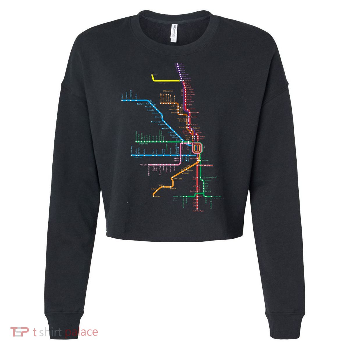 Chicago Trains Map Cropped Pullover Crew
