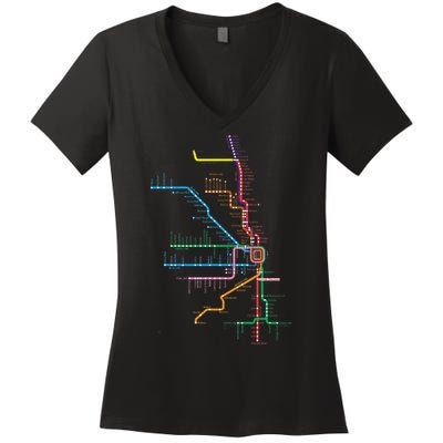 Chicago Trains Map Women's V-Neck T-Shirt
