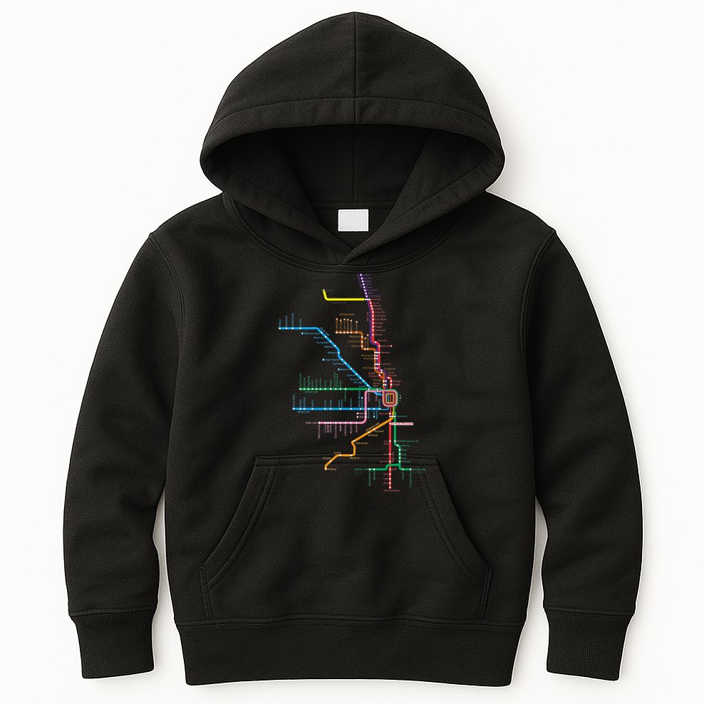 Chicago Trains Map Kids Hoodie