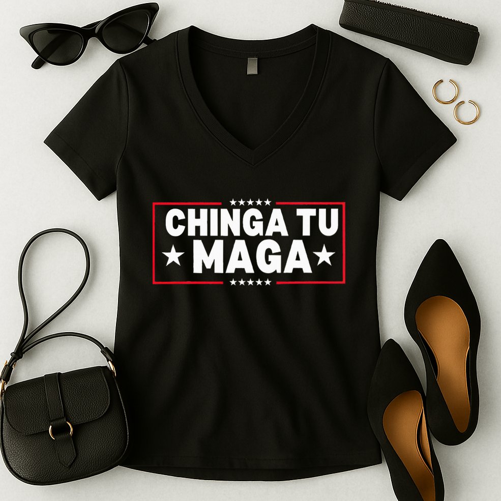 Chinga Tu Maga Election Anti Trump Latino Democrat Kamala Women's V-Neck T-Shirt