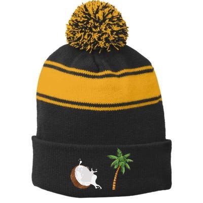 Coconut Tree Meme Patriotic Kamala Statement Usa Democrat Stripe Pom Pom Beanie