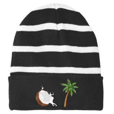 Coconut Tree Meme Patriotic Kamala Statement Usa Democrat Striped Beanie with Solid Band