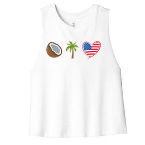 Coconut Tree Meme Patriotic Kamala Statement Usa Democrat Women's Racerback Cropped Tank