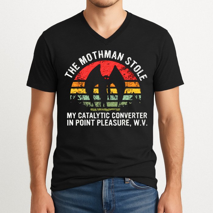 Cryptid The Mothman Stole My Catalytic Converter In Point V-Neck T-Shirt