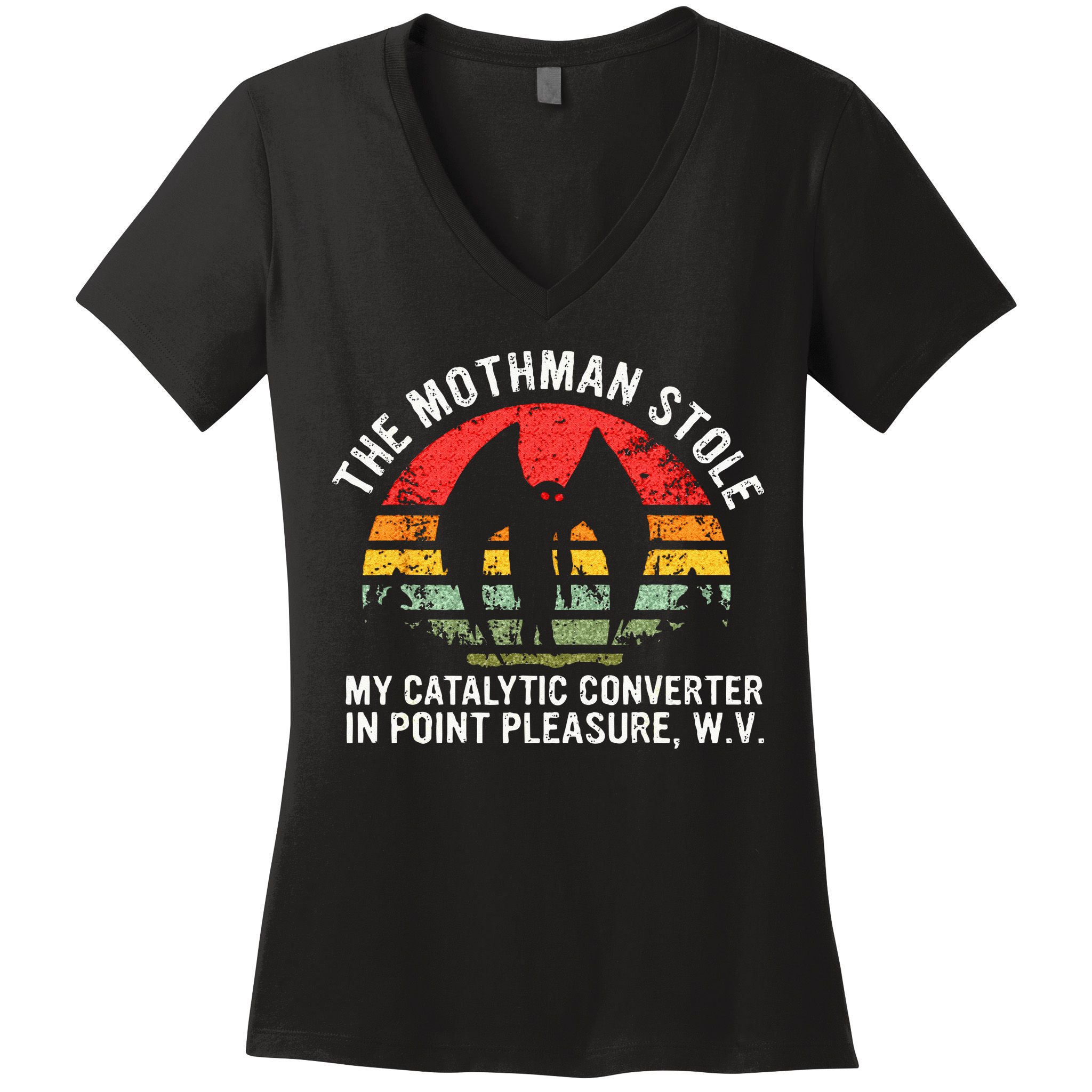 Cryptid The Mothman Stole My Catalytic Converter In Point Women's V-Neck T-Shirt