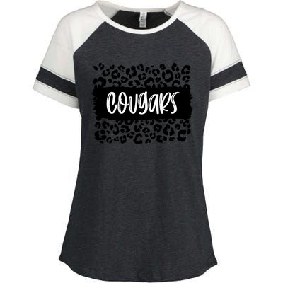 Cougars Team Mascot School Spirit Game Night Leopard Print Gift Enza Ladies Jersey Colorblock Tee