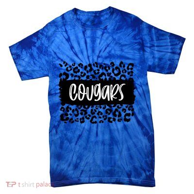 Cougars Team Mascot School Spirit Game Night Leopard Print Gift Tie-Dye T-Shirt