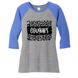 Cougars Team Mascot School Spirit Game Night Leopard Print Gift Women's Tri-Blend 3/4-Sleeve Raglan Shirt