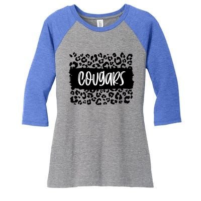 Cougars Team Mascot School Spirit Game Night Leopard Print Gift Women's Tri-Blend 3/4-Sleeve Raglan Shirt