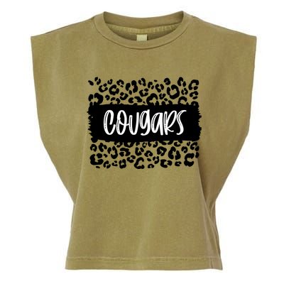 Cougars Team Mascot School Spirit Game Night Leopard Print Gift Garment-Dyed Women's Muscle Tee