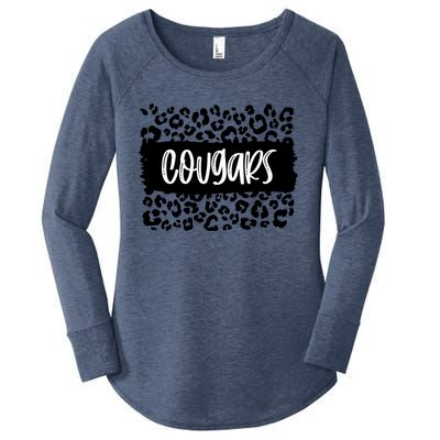 Cougars Team Mascot School Spirit Game Night Leopard Print Gift Women's Perfect Tri Tunic Long Sleeve Shirt