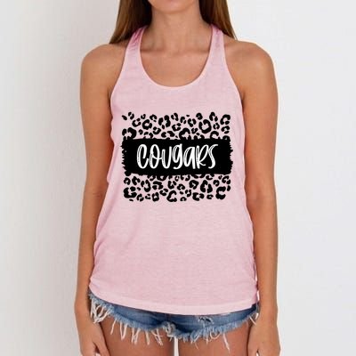 Cougars Team Mascot School Spirit Game Night Leopard Print Gift Women's Knotted Racerback Tank