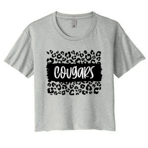 Cougars Team Mascot School Spirit Game Night Leopard Print Gift Women's Crop Top Tee