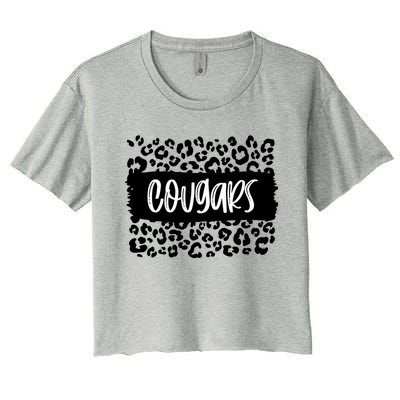 Cougars Team Mascot School Spirit Game Night Leopard Print Gift Women's Crop Top Tee