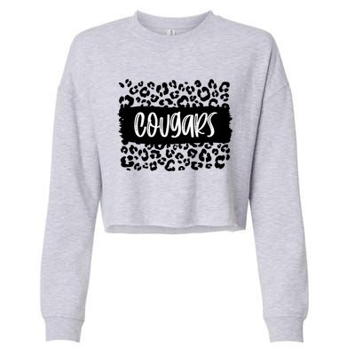 Cougars Team Mascot School Spirit Game Night Leopard Print Gift Cropped Pullover Crew