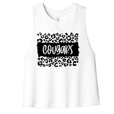 Cougars Team Mascot School Spirit Game Night Leopard Print Gift Women's Racerback Cropped Tank