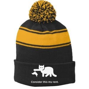 Consider This My Rent Funny Cute Cat Stripe Pom Pom Beanie