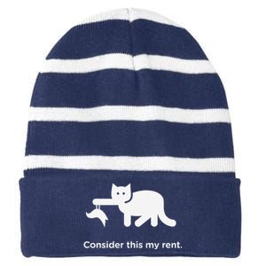 Consider This My Rent Funny Cute Cat Striped Beanie with Solid Band