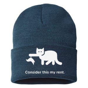 Consider This My Rent Funny Cute Cat Sustainable Knit Beanie