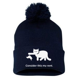 Consider This My Rent Funny Cute Cat Pom Pom 12in Knit Beanie