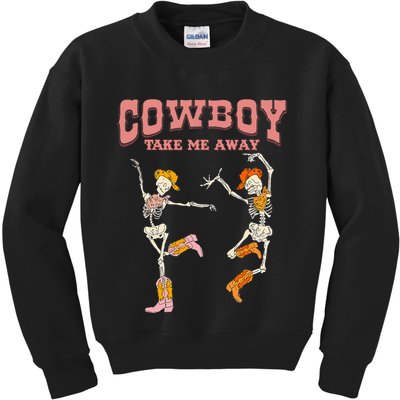 Cow Take Me Away Skeleton Western Southern Country Music Kids Sweatshirt