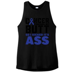 Cancer Touched My Butt So I Kicked Its Ass Funny Colon Cancer Awareness Ladies PosiCharge Tri-Blend Wicking Tank