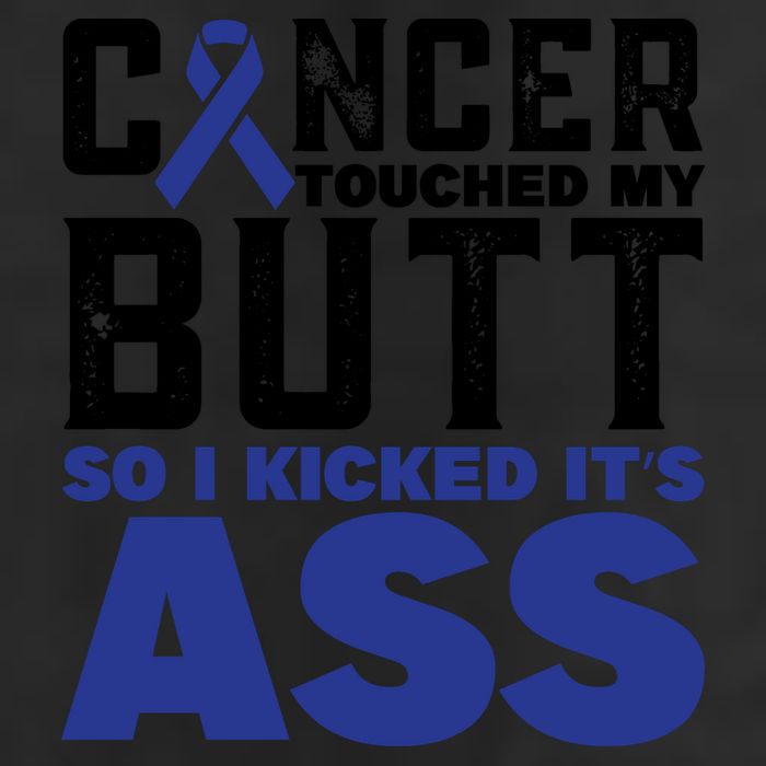 Cancer Touched My Butt So I Kicked Its Ass Funny Colon Cancer Awareness 7 Panel Mesh Trucker Snapback Hat