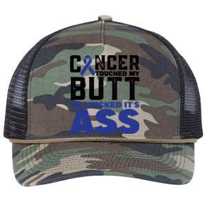 Cancer Touched My Butt So I Kicked Its Ass Funny Colon Cancer Awareness Retro Rope Trucker Hat Cap