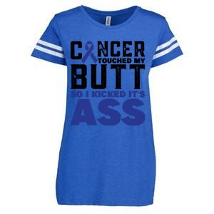 Cancer Touched My Butt So I Kicked Its Ass Funny Colon Cancer Awareness Enza Ladies Jersey Football T-Shirt