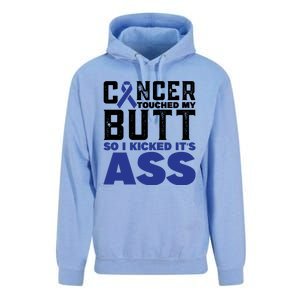 Cancer Touched My Butt So I Kicked Its Ass Funny Colon Cancer Awareness Unisex Surf Hoodie