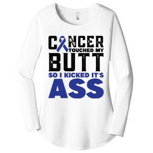 Cancer Touched My Butt So I Kicked Its Ass Funny Colon Cancer Awareness Women's Perfect Tri Tunic Long Sleeve Shirt